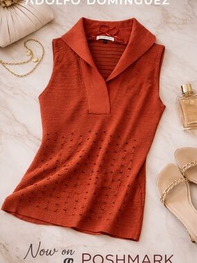 Adolfo Dominguez Rust Sleeveless Knit Polo Tank